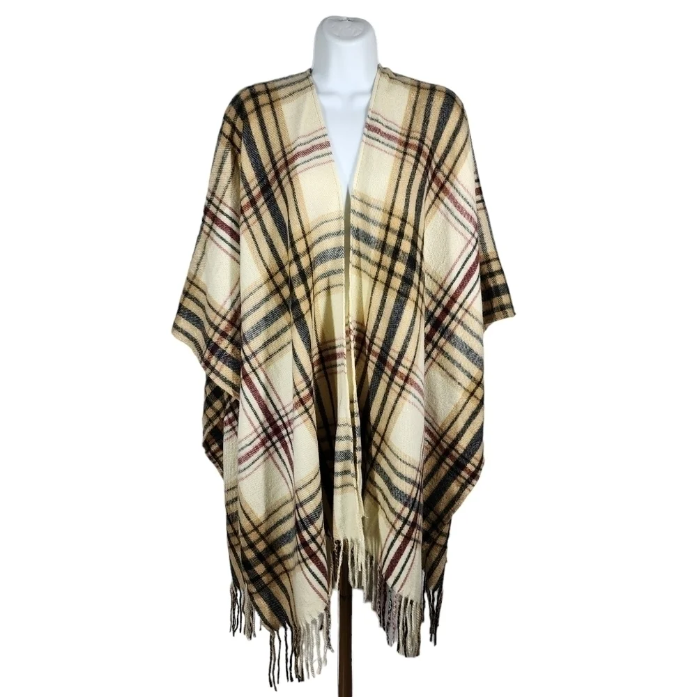 WOOLRICH FRINGED PLAID PONCHO